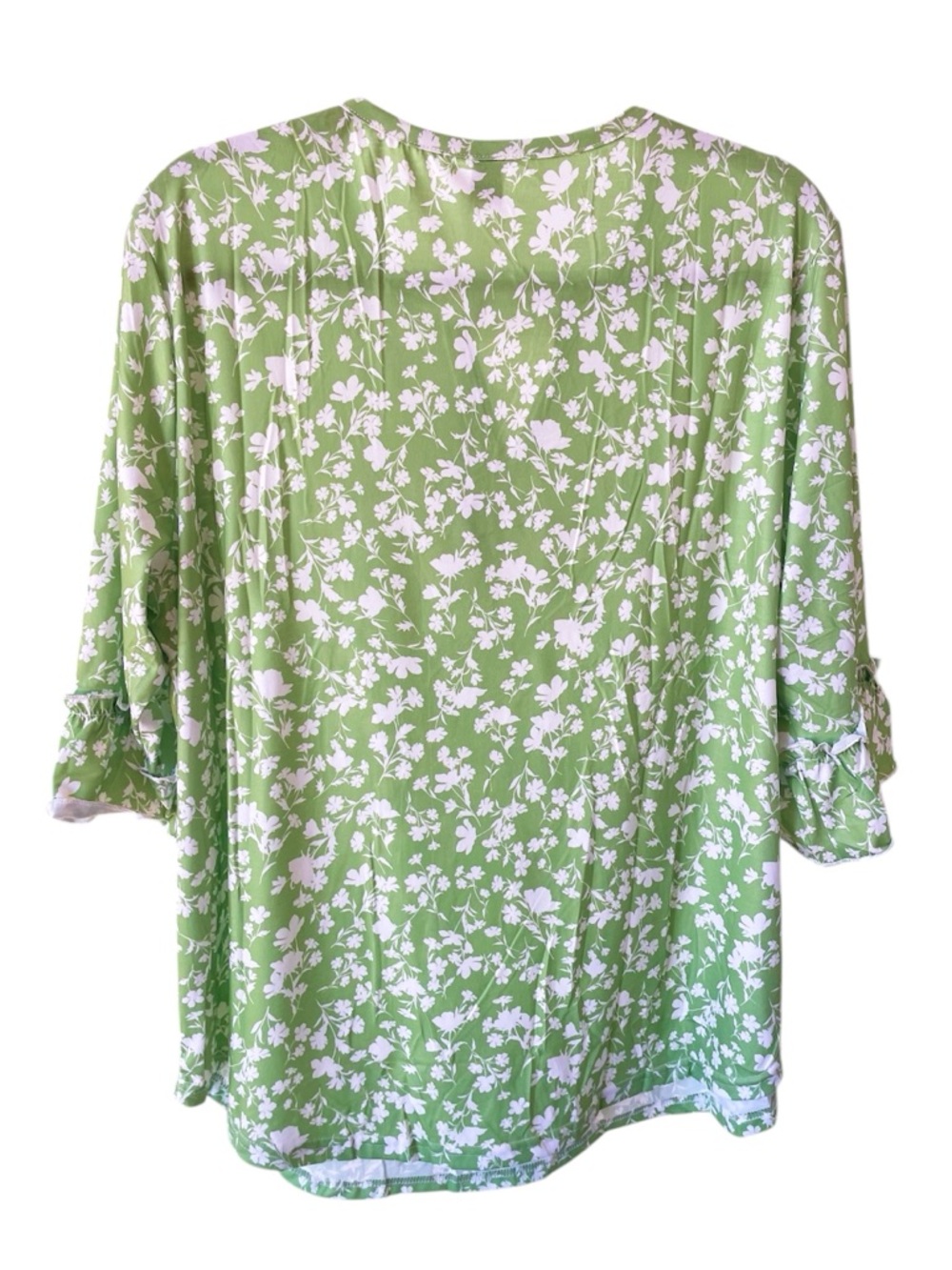 TOTATUIT Green Floral Ruffle 3/4 Length Sleeve Keyhole Tunic Top XL - Picture 5 of 7